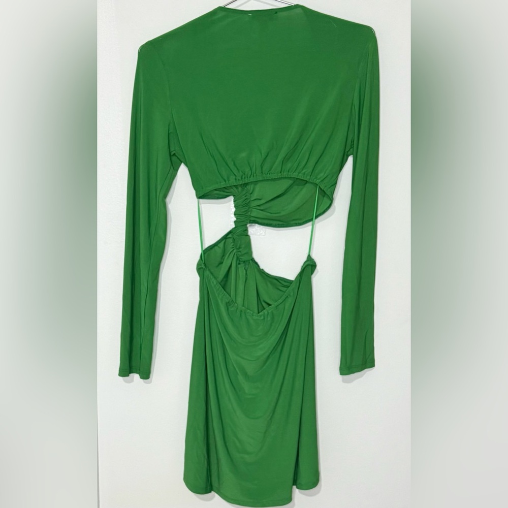 Topshop NWT Green Long Sleeve Twist-Front Cutout Mini Dress - Picture 6 of 8